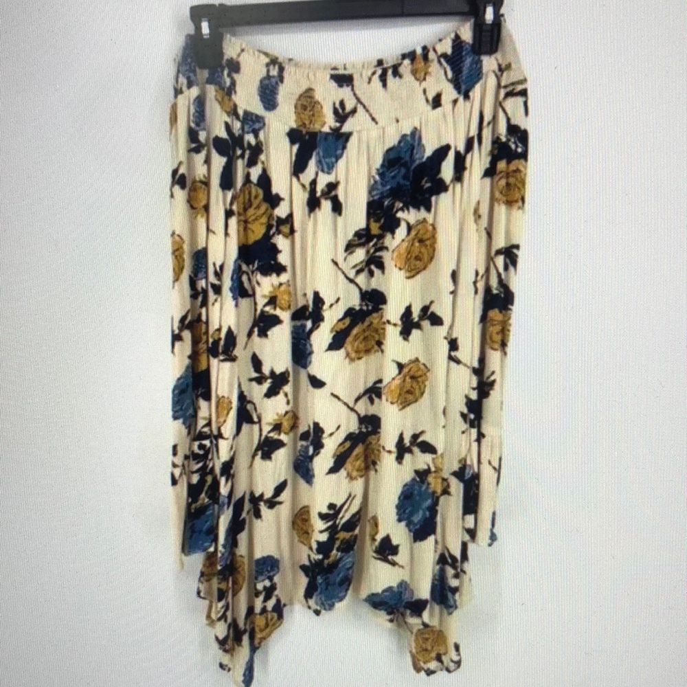 Blu Pepper Cream and Blue Asymmetrical Wrap Midi Skirt